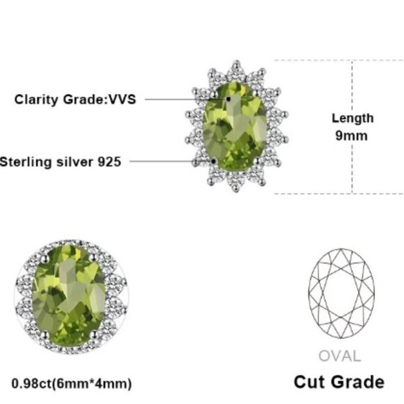 Jewelry earrings stud halo oval green peridot 925 silver August birthstone - Picture 4 of 4